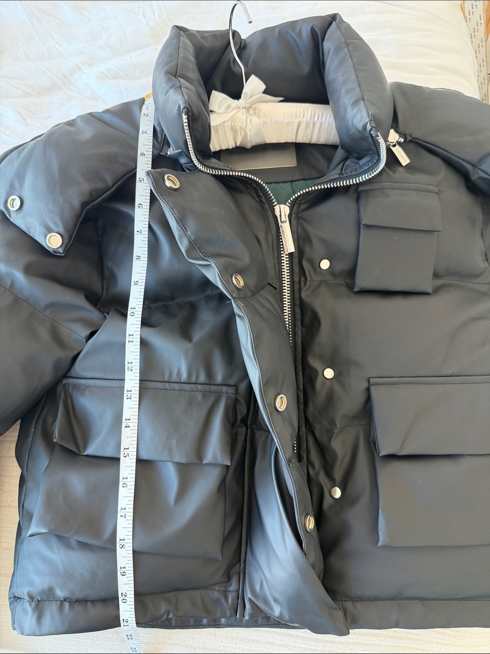 Maniere De Voir Black Cropped Puffer Jacket with Removable Hood S (UK 8) - Picture 8 of 11